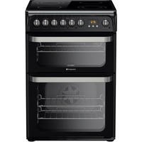 Hotpoint HUE61KS 60cm Wide Double Oven Electric Cooker With Ceramic Hob - Black