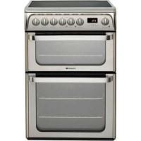 Refurbished Hotpoint HUE61XS 60cm Double Oven Electric Cooker With Ceramic Hob