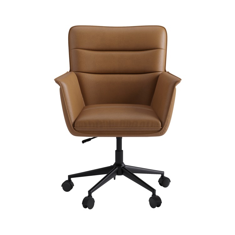 Tan Faux Leather Swivel Office Chair - Hugh 
