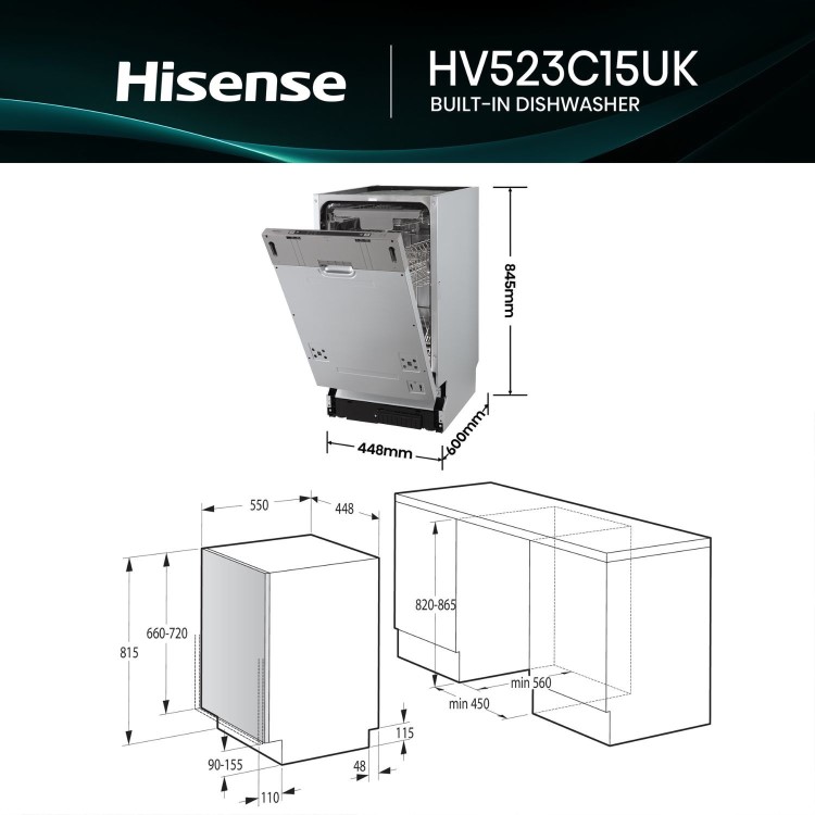 Hisense Integrated Slimline Dishwasher - Auto Dry C-Rated Silver control panel