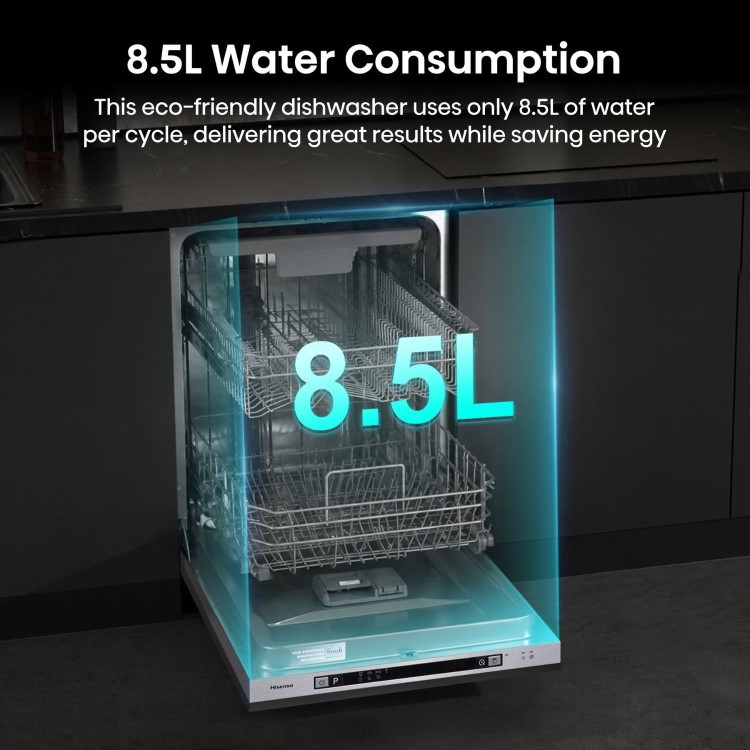 Hisense Integrated Slimline Dishwasher - Auto Dry C-Rated Silver control panel
