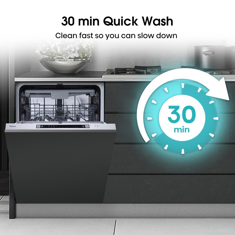 Hisense Auto Dry Integrated Dishwasher - Silver - D-Rated, Silver control panel