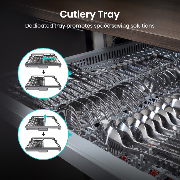 Hisense Auto Dry Integrated Dishwasher - Silver - D-Rated, Silver control panel