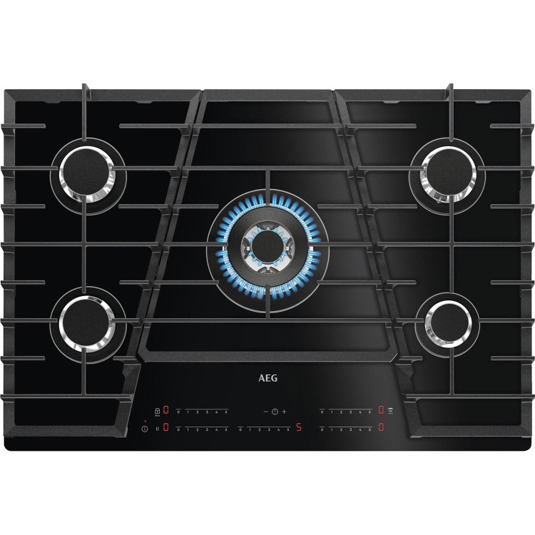Refurbished AEG HVB75450IB 75cm 5 Burner Gas-on-Glass Hob with Touch Control Black 