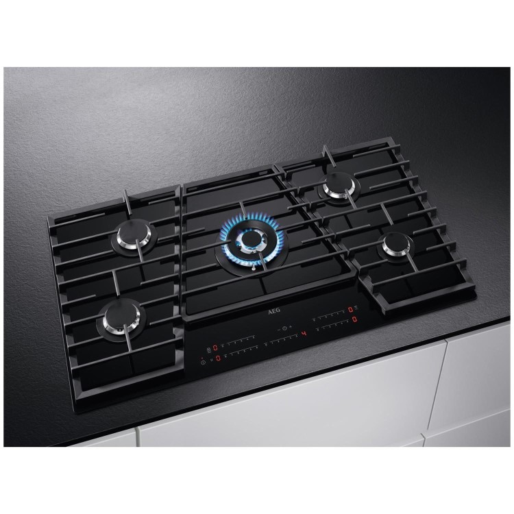 Refurbished AEG HVB95450IB 90cm 5 Burner Gas-on-Glass Hob Black
