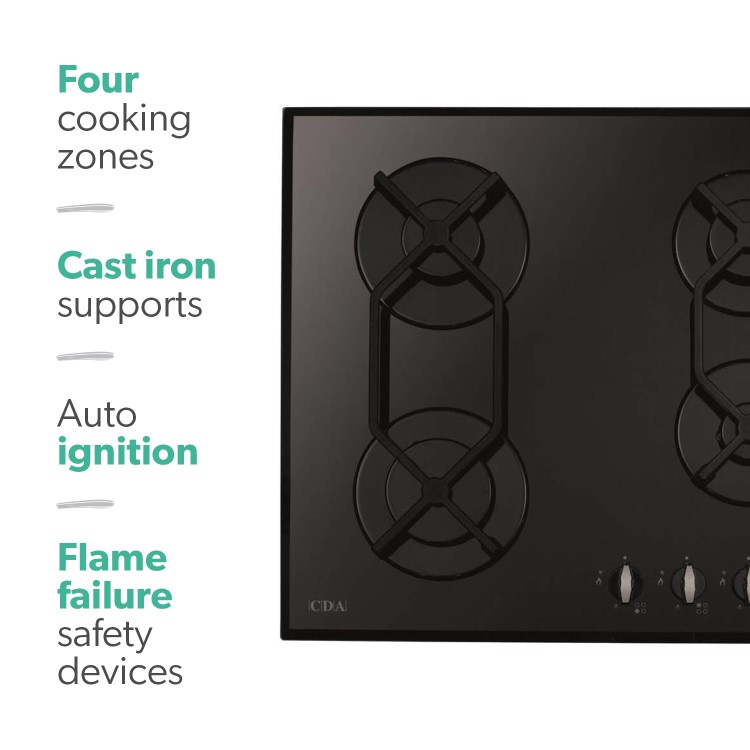 Refurbished CDA HVG620BL 4 Burner Gas Hob Black
