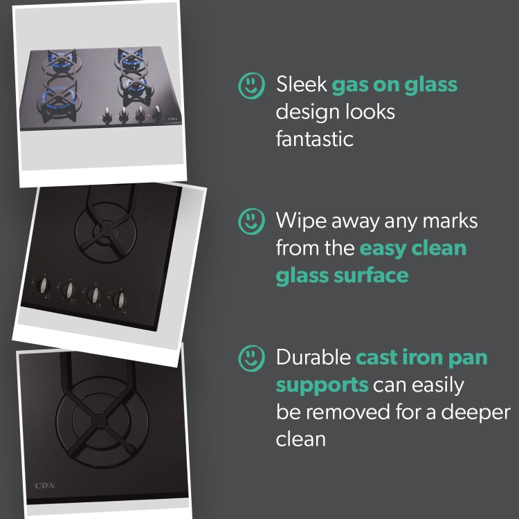Refurbished CDA HVG620BL 4 Burner Gas Hob Black