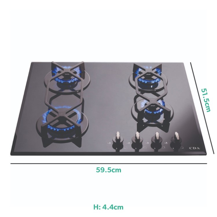 Refurbished CDA HVG620BL 4 Burner Gas Hob Black