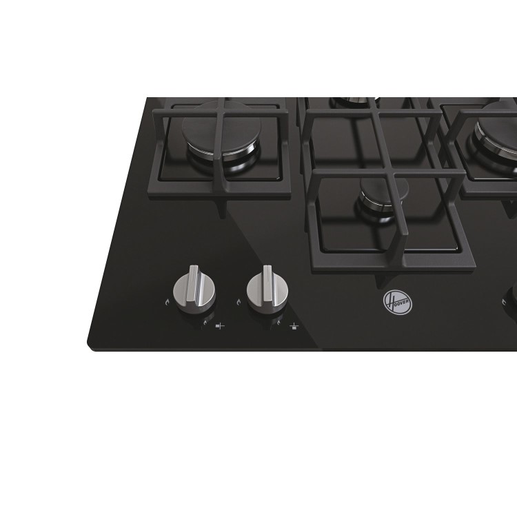 Refurbished Hoover HVG6DK3B 60cm Gas on Glass 4 Burner Gas Hob Black