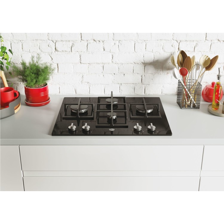 Refurbished Hoover HVG6DK3B 60cm Gas on Glass 4 Burner Gas Hob Black
