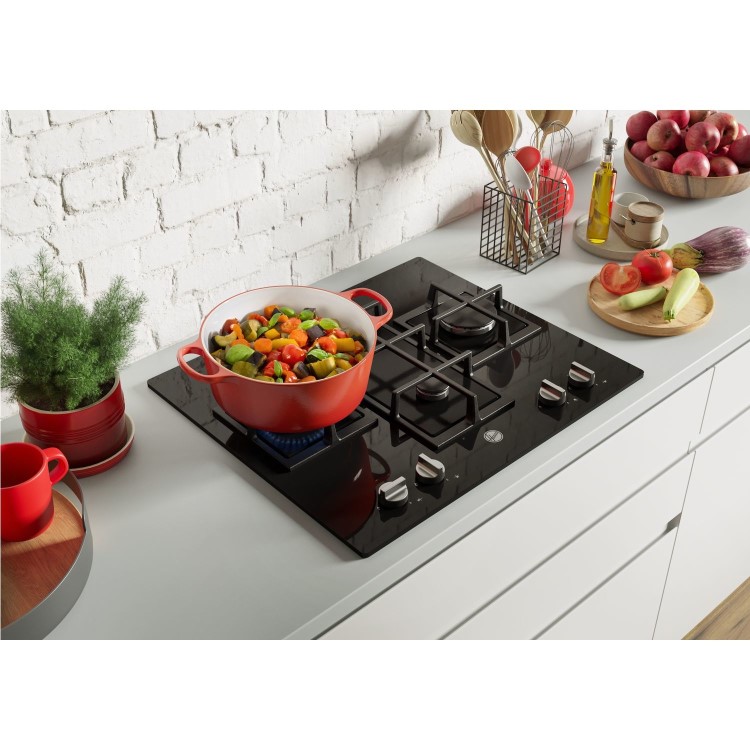 Refurbished Hoover HVG6DK3B 60cm Gas on Glass 4 Burner Gas Hob Black