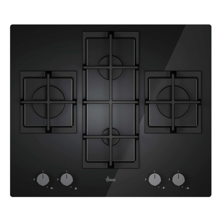 Hoover 60cm Gas on Glass 4 Burner Gas Hob - Black