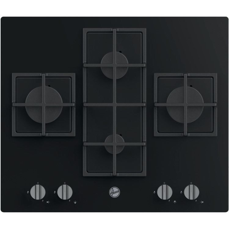 Refurbished Hoover HVG6DK3B 60cm Gas on Glass 4 Burner Gas Hob Black