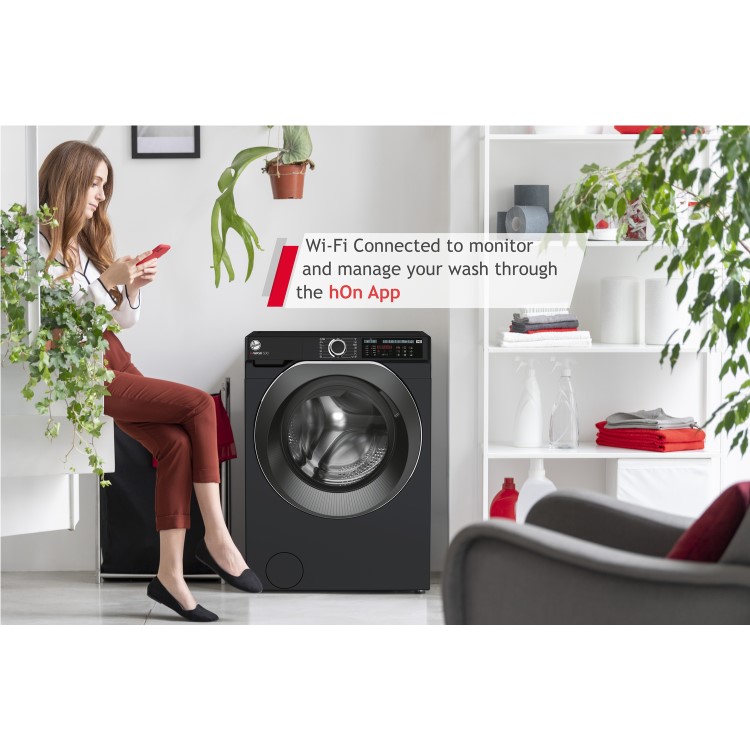 Refurbished Hoover H-Wash 500 HW410AMBCB1-80 Freestanding 10KG 1400 Spin Washing Machine Black