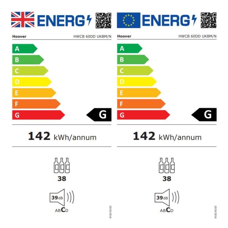 Hoover 38 Bottle Capacity Dual Zone 60cm Freestanding Wine Cooler - Black