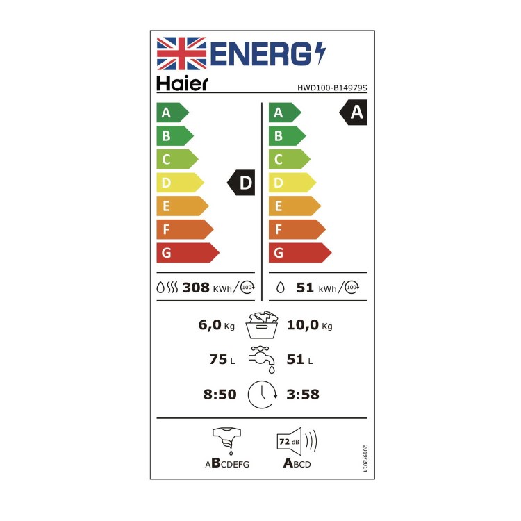 Refurbished Haier HWD100-B14979S Freestanding 10/6KG 1400 Spin Washer Dryer