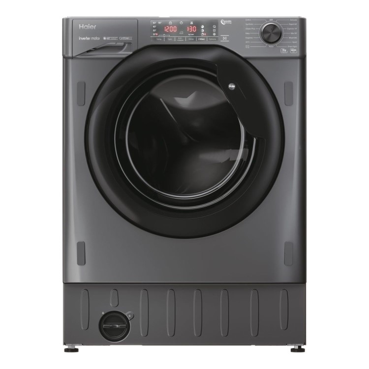 Refurbished Haier Series 4 HWQ90B416FWBR-UK Integrated 9KG 1600 Spin Washing Machine Graphite