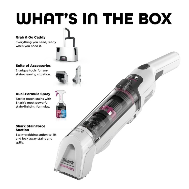 Shark HX100UKT Stainforce Cordless Handheld Vacuum Cleaner. Lightweight portable and powerful with pet hair tool