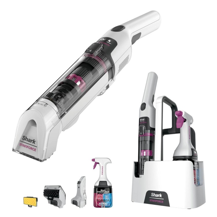 Shark HX100UKT Stainforce Cordless Handheld Vacuum Cleaner. Lightweight portable and powerful with pet hair tool