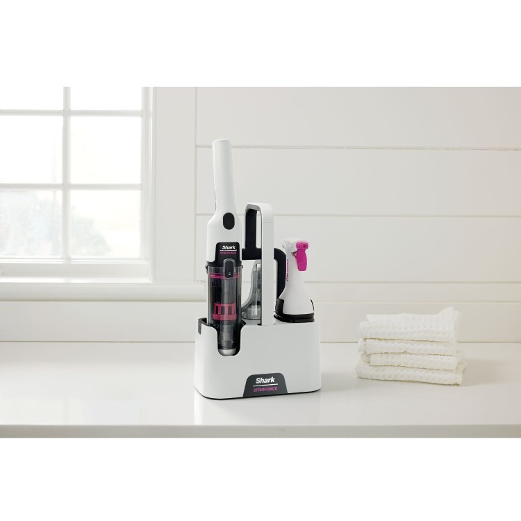 Shark HX100UKT Stainforce Cordless Handheld Vacuum Cleaner. Lightweight portable and powerful with pet hair tool