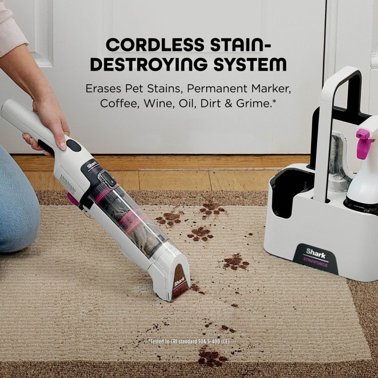 Shark HX100UKT Stainforce Cordless Handheld Vacuum Cleaner. Lightweight portable and powerful with pet hair tool