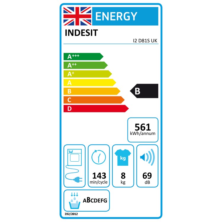Refurbished Indesit I2D81SUK Freestanding Condenser 8KG Tumble Dryer Silver