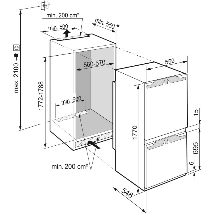 Refurbished Liebherr ICe5103 Integrated 264 Litre 70/30 Low Frost Fridge Freezer White