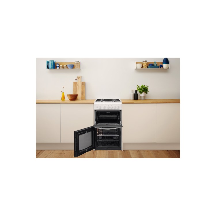 Indesit 50cm Double Cavity Gas Cooker with Catalytic Liners - White