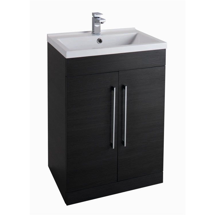 GRADE A1 - Black Free Standing Bathroom Vanity Unit - Without Basin - W600 x 820mm