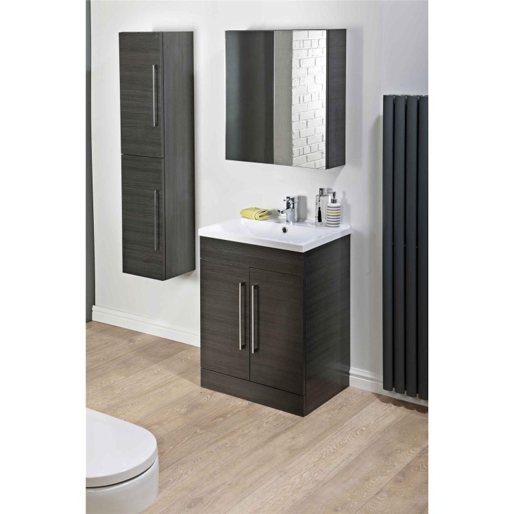 GRADE A1 - Black Free Standing Bathroom Vanity Unit - Without Basin - W600 x 820mm