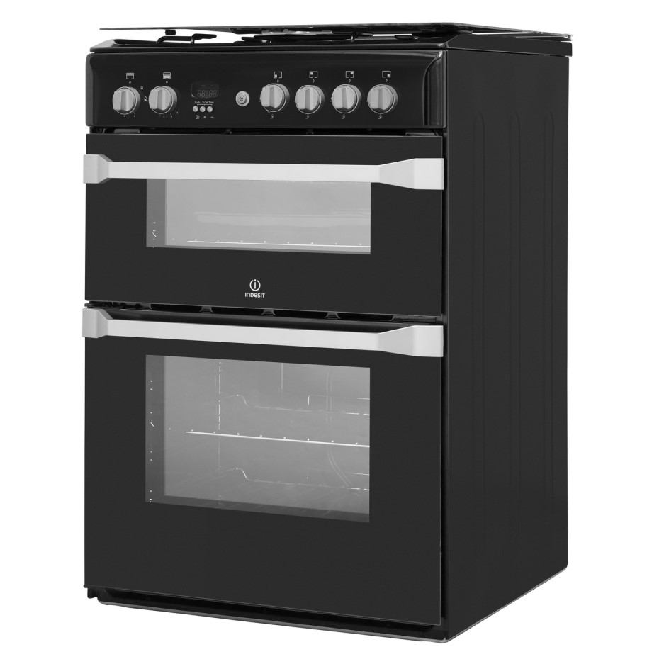 Indesit ID60G2K 60cm Double Oven Gas Cooker Black BuyItDirect.ie