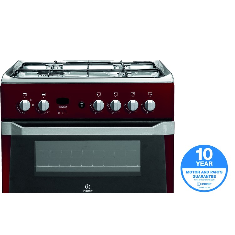 Indesit ID60G2R 60cm Double Oven Gas Cooker - Red