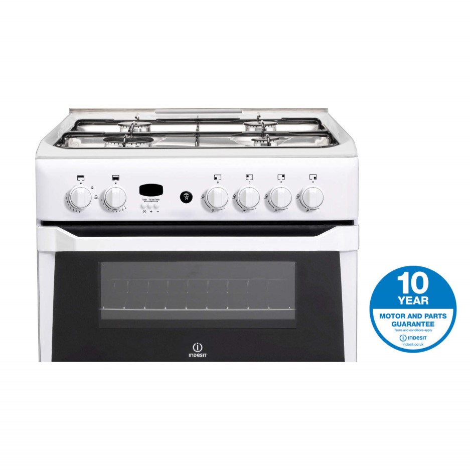 Indesit ID60G2W 60cm Double Oven Gas Cooker with Lid White