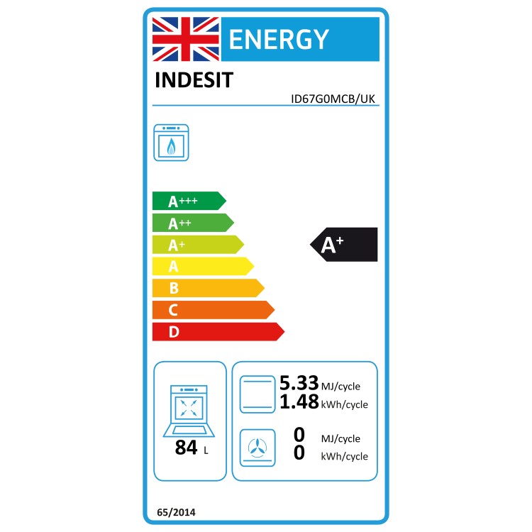 Refurbished Indesit ID67G0MCB 60cm Double Oven Gas Cooker with Catalytic Liners Black