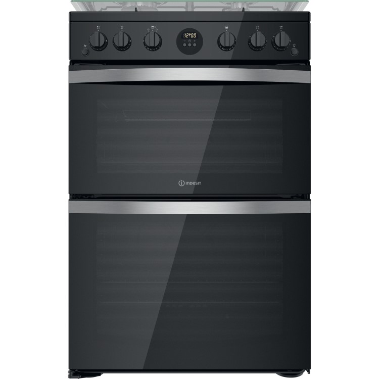 Refurbished Indesit ID67G0MCB 60cm Double Oven Gas Cooker with Catalytic Liners Black