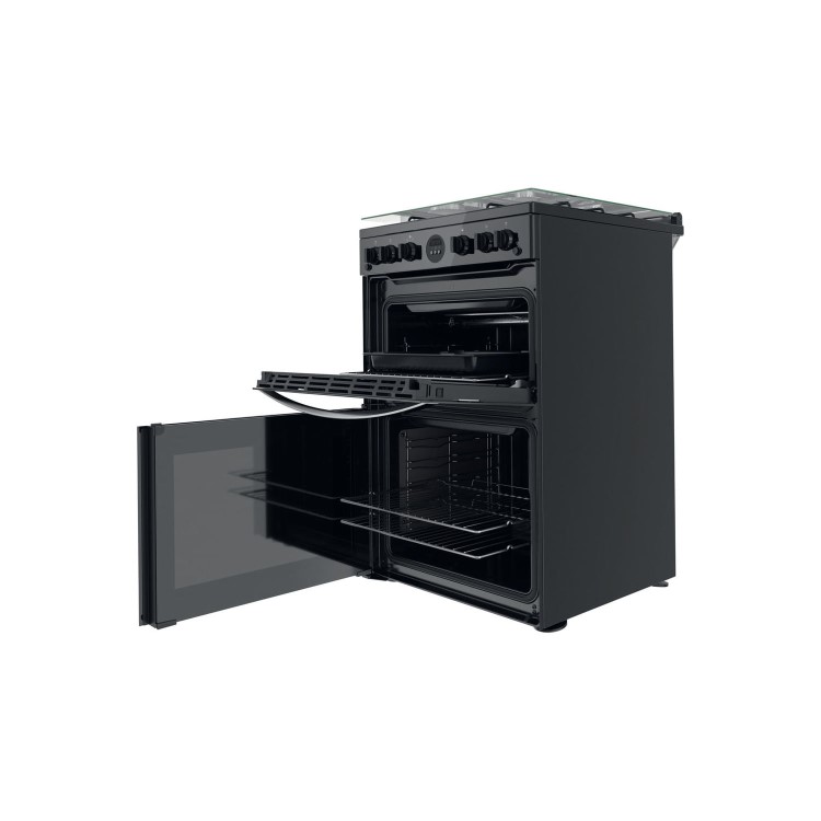 Refurbished Indesit ID67G0MCB 60cm Double Oven Gas Cooker with Catalytic Liners Black