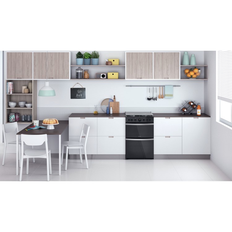 Refurbished Indesit ID67G0MCB 60cm Double Oven Gas Cooker with Catalytic Liners Black
