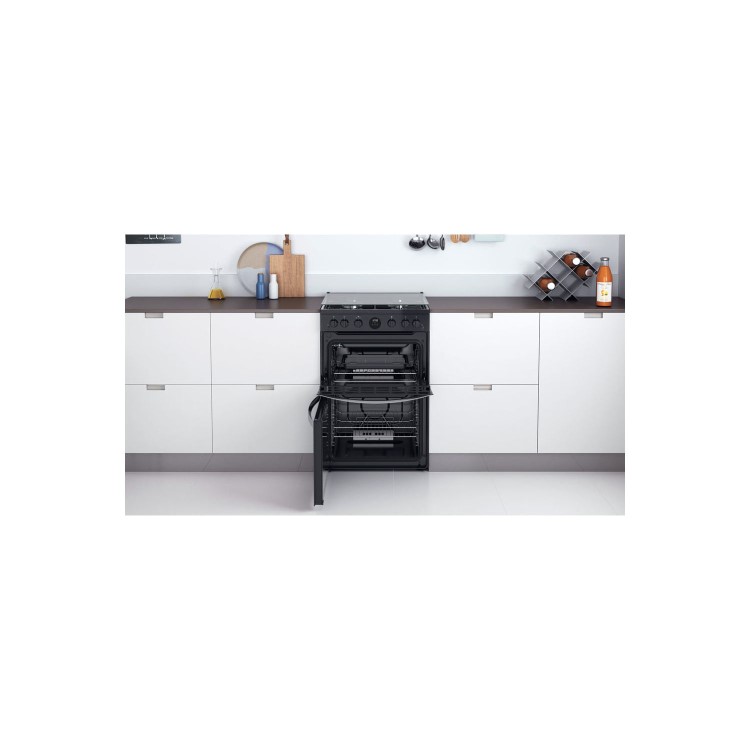Refurbished Indesit ID67G0MCB 60cm Double Oven Gas Cooker with Catalytic Liners Black