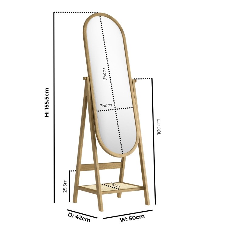Oak Full Length Free-Standing Oval Mirror with Shelf - Ida