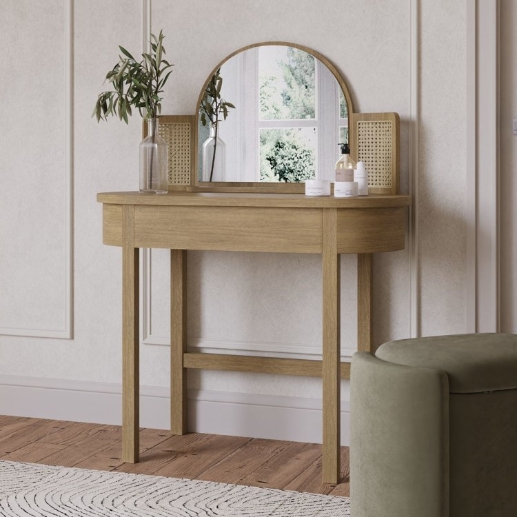 Oak Dressing Table with Mirror and Drawer - Ida