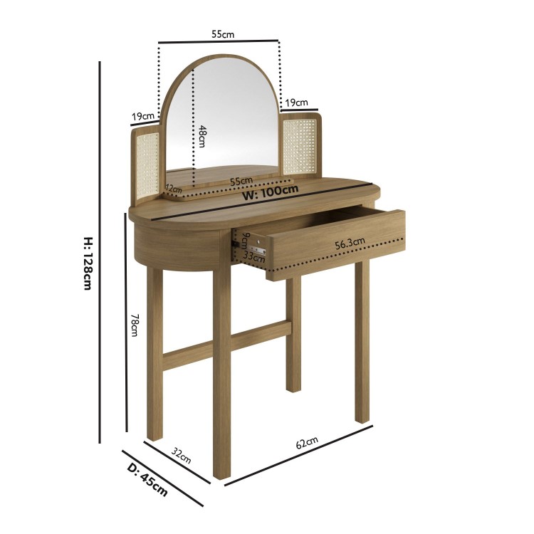 Oak Dressing Table with Mirror and Drawer - Ida