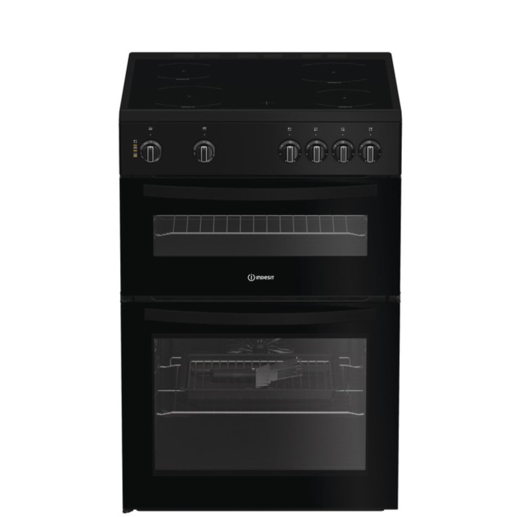 GRADE A1 - Indesit 60cm Double Oven Electric Cooker - Black