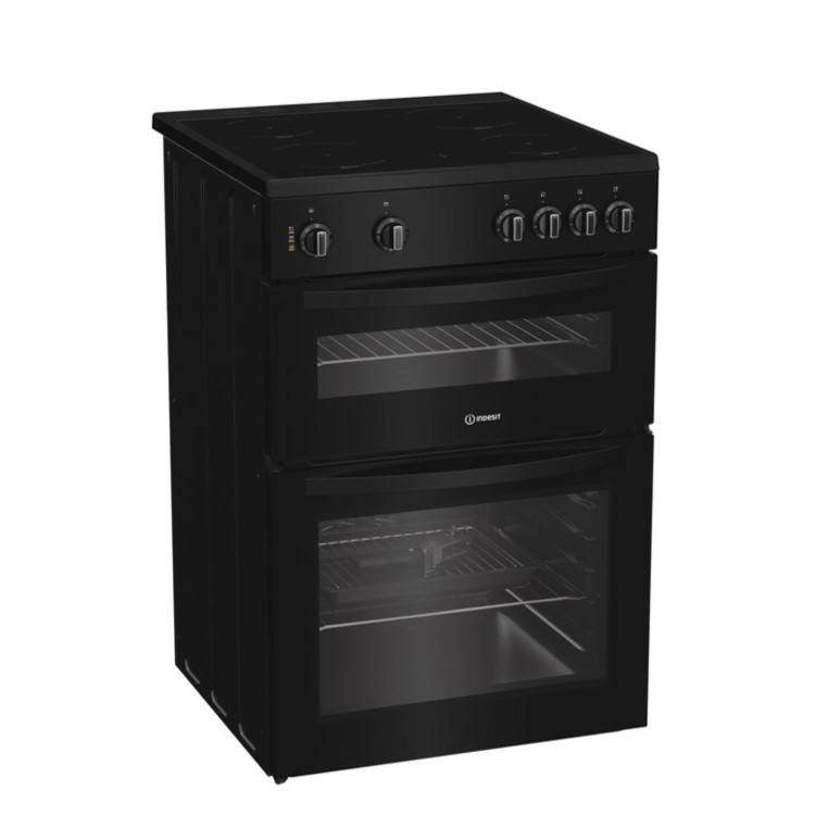 GRADE A1 - Indesit 60cm Double Oven Electric Cooker - Black