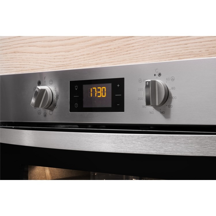 Refurbished Indesit Aria IFW3841PIX 60cm Single Built In Electric Multifunction Pyrolytic Oven Stainless Steel