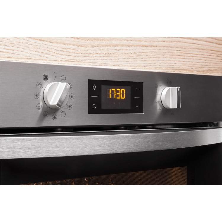 Refurbished Indesit Aria IFW3841PIX 60cm Single Built In Electric Multifunction Pyrolytic Oven Stainless Steel