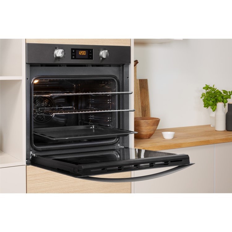 Refurbished Indesit Aria IFW3841PIX 60cm Single Built In Electric Multifunction Pyrolytic Oven Stainless Steel
