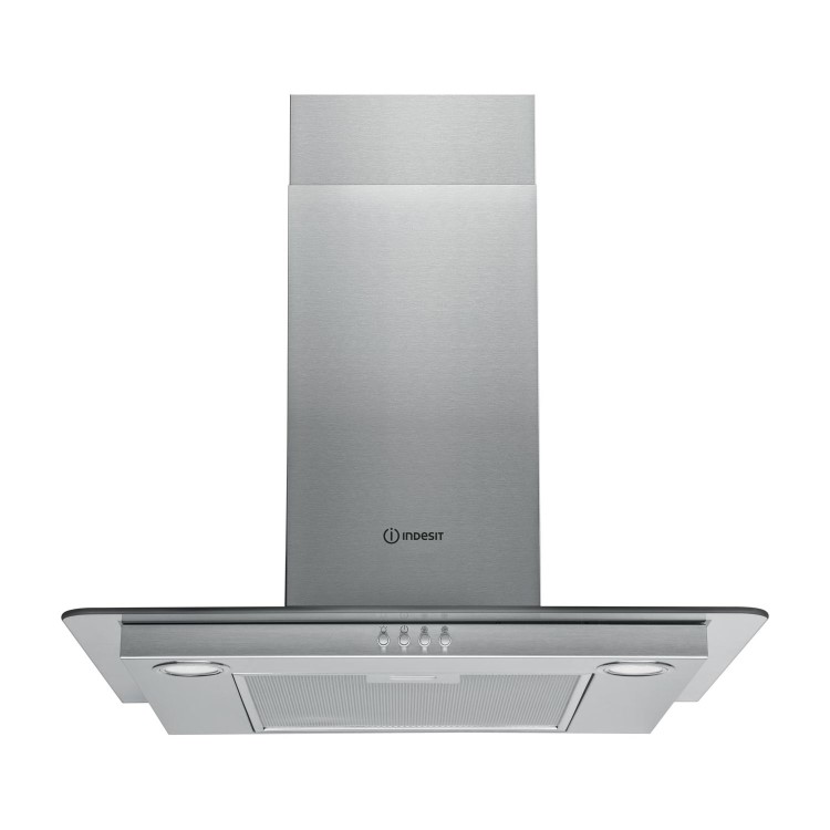 Refurbished Indesit IHF65LMX 60cm Chimney Cooker Hood With Flat Glass Canopy Stainless Steel