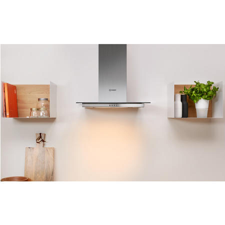 Refurbished Indesit IHF65LMX 60cm Chimney Cooker Hood With Flat Glass Canopy Stainless Steel