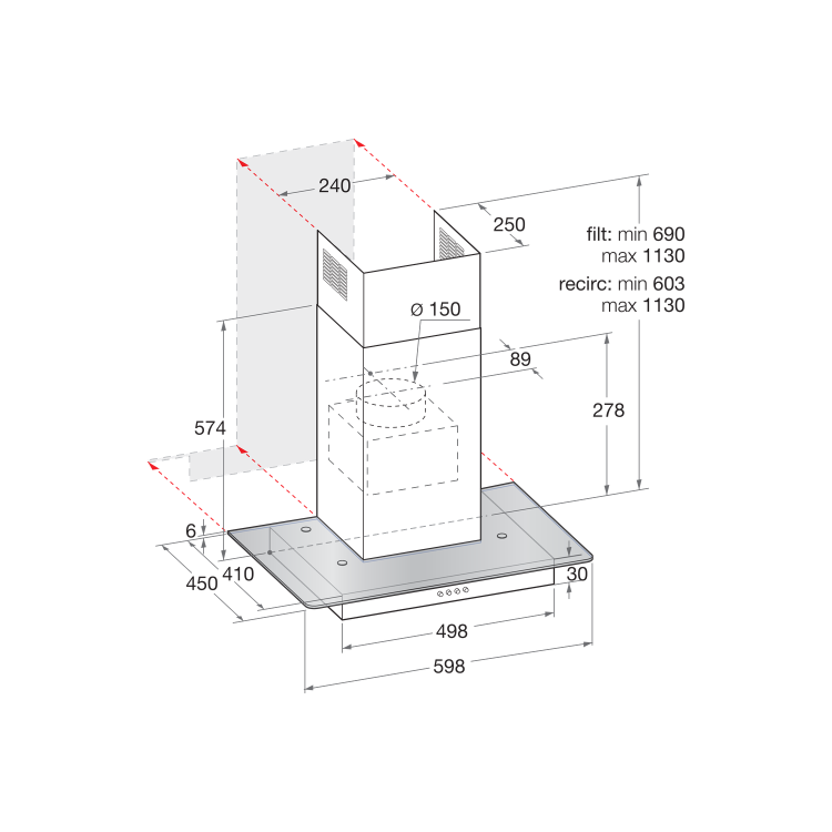 Refurbished Indesit IHF65LMX 60cm Chimney Cooker Hood With Flat Glass Canopy Stainless Steel