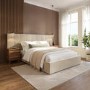 Beige Velvet Double Ottoman Bed with Wide Headboard - Iman